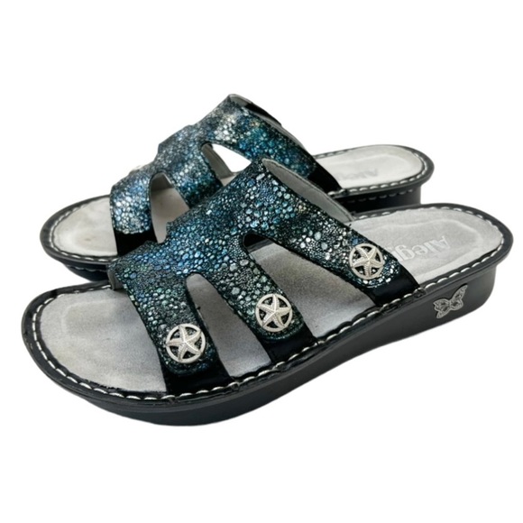 Alegria Shoes - 𝅺Alegria Dinah Deep Sea Blue Leather Slide Sandals